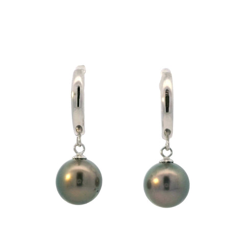 Tahitian Pearl Hoop Earrings in Sterling Silver