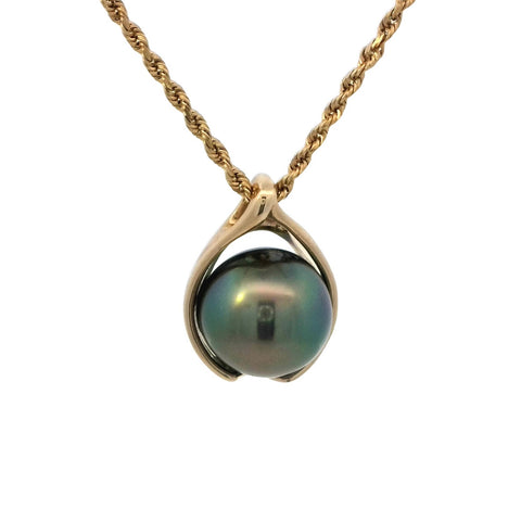 Cradled Hands Pendant with Tahitian Pearl in Yellow Gold