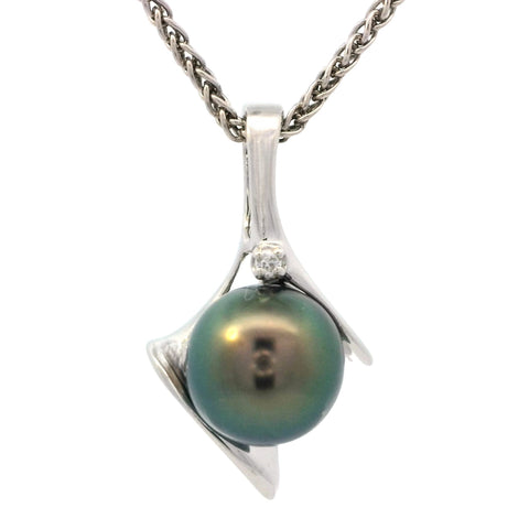 Tahitian Pearl with CZ in Sterling Silver
