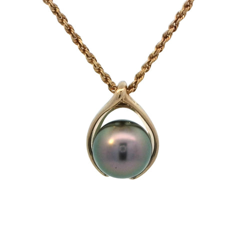 Cradled Hands Pendant with Tahitian Pearl in Yellow Gold