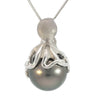 Octopus Pendant in White Gold with Tahitian Pearl