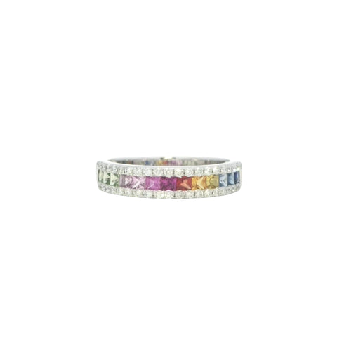 Multicolor Sapphire and Diamond Band in White Gold