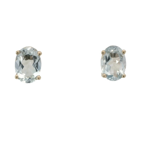 Aquamarine Oval Stud Earrings in Yellow Gold