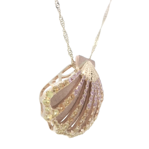 Sapphire Sunrise Shell Pendant in Two Tone Gold