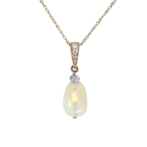Opal and Tanzanite Pendant in Yellow Gold