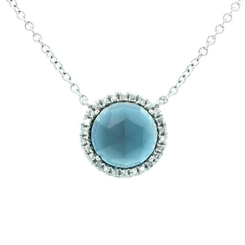 Round Blue Topaz Necklace in White Gold