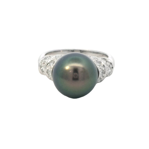 Tahitian Pearl and Diamonds Ring in White Gold