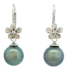 Plumeria Drop Earrings in White Gold with Tahitian Pearls