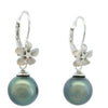 Plumeria Drop Earrings in White Gold with Tahitian Pearls