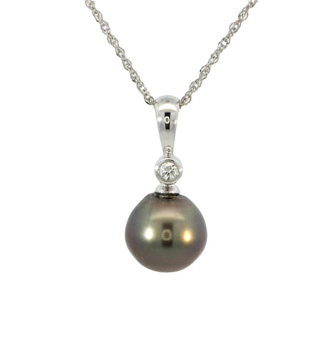 Tahitian Pearl and Diamond Pendant in White Gold