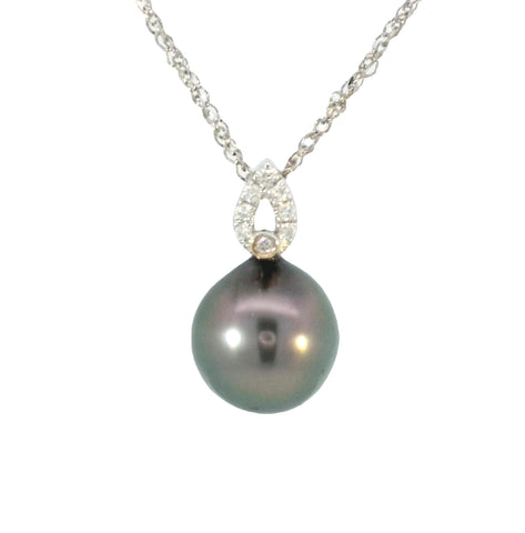 Tahitian Pearl and Diamonds Pendant in White Gold