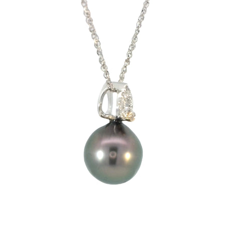 Tahitian Pearl and Diamonds Pendant in White Gold