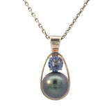 Tahitian Pearl and Tanzanite Pendant in Yellow Gold