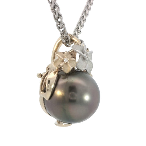 Plumerias with Tahitian Pearl Enhancer Pendant