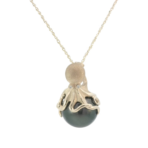 Octopus Pendant in Yellow Gold with Tahitian Pearl