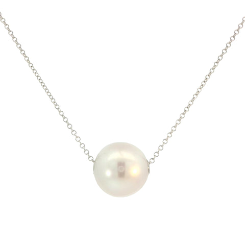White Freshwater Pearl on White Gold Chain