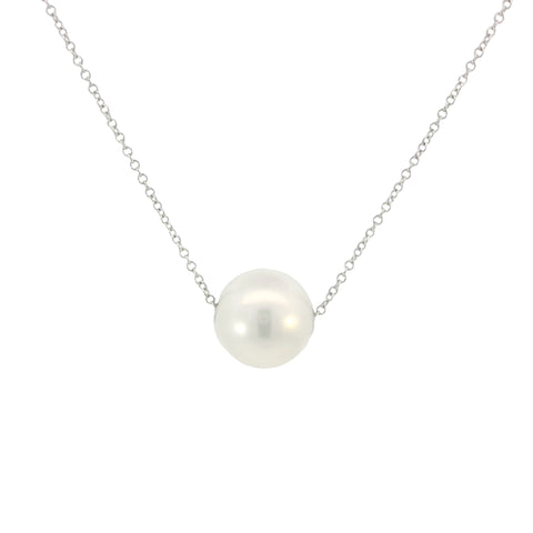 White Freshwater Pearl on White Gold Chain
