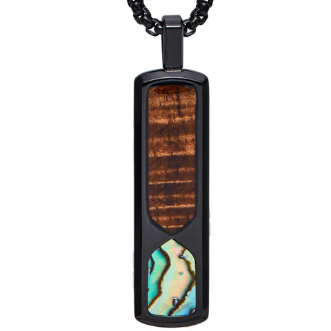 Koa Wood and Abalone Necklace in Black
