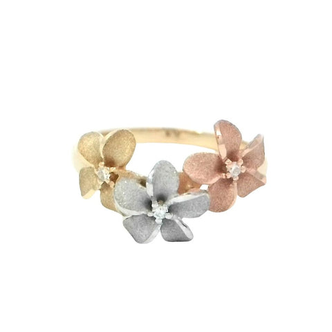 Three Plumeria Ring in Tri Tone Gold