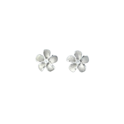 8mm Plumeria Stud Earrings in White Gold