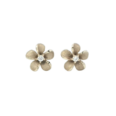 6mm Plumeria Stud Earrings in Yellow Gold