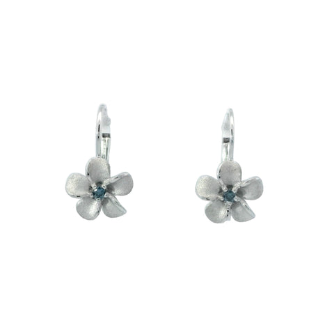 8mm Plumeria Leverback Earrings with Blue Diamonds