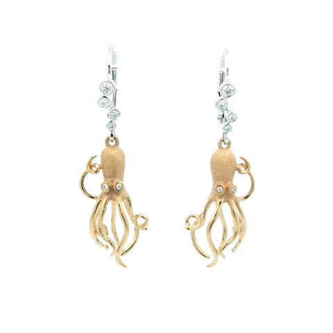 Octopus Leverback Earrings in Two Tone