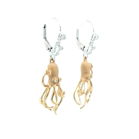 Octopus Leverback Earrings in Two Tone