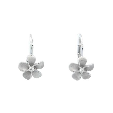 8mm Plumeria Leverback Earrings in White Gold