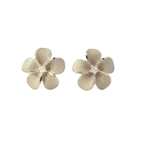 11mm Plumeria Stud Earrings in Yellow Gold