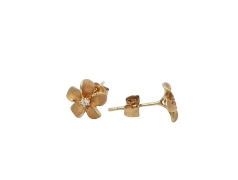 8mm Plumeria Stud Earrings in Yellow Gold