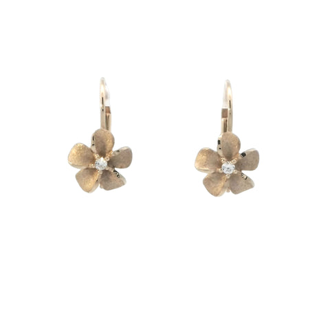 8mm Plumeria Leverback Earrings in Yellow Gold
