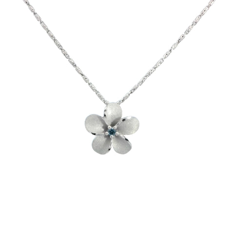 11mm Plumeria Slide in White Gold with Blue Diamond