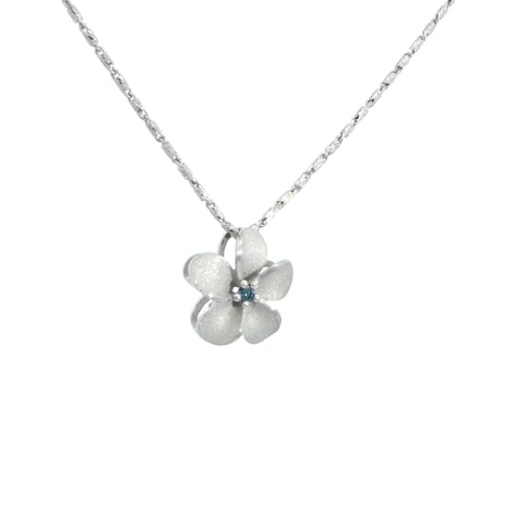 11mm Plumeria Slide in White Gold with Blue Diamond