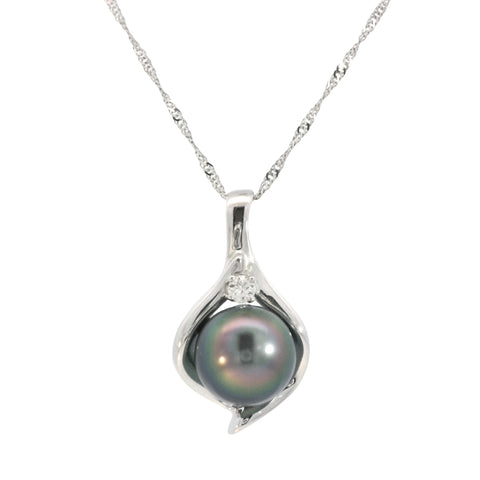 Tahitian Pearl and Diamond Pendant in White Gold