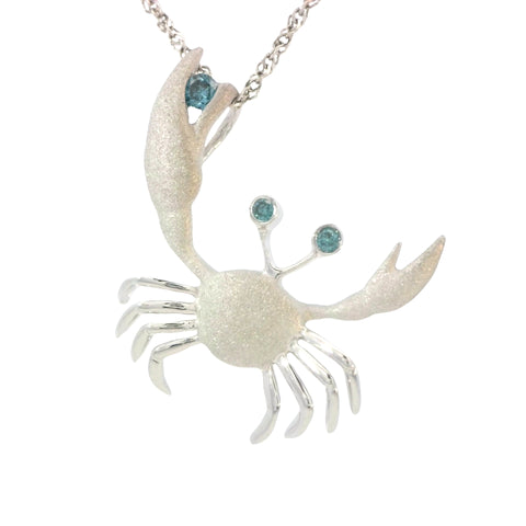 Crab Pendant in White Gold with Blue Diamonds