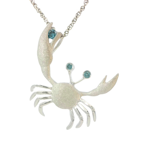 Crab Pendant in White Gold with Blue Diamonds