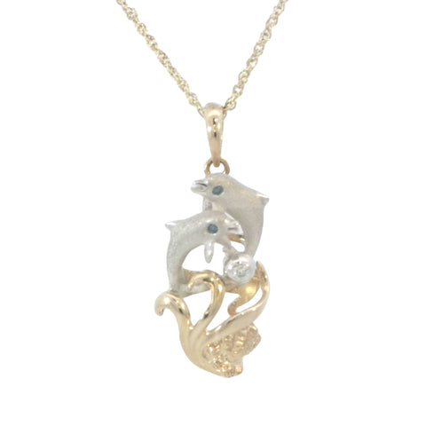 Two Dolphins Pendant in Two Tone Gold