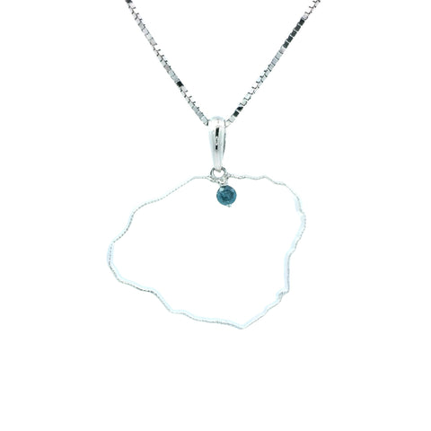 Kauai Outline Pendant White Gold with Single Blue Diamond at Hanalei