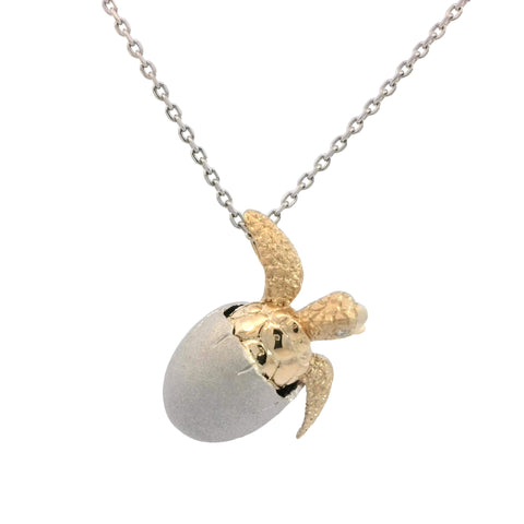 Hatching Turtle Pendant in Two-Tone Gold