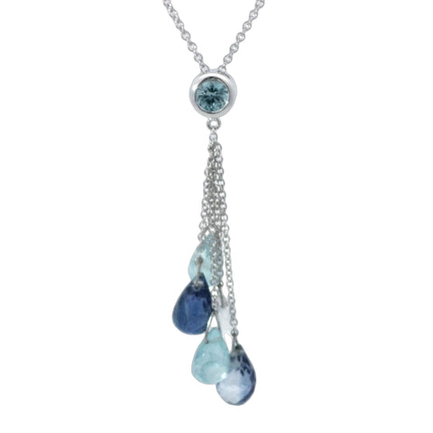 Kyanite, Apatite, Blue Zircon and Quartz Lariat Necklace