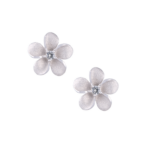 13mm Plumeria Stud Earrings in Precious Silver