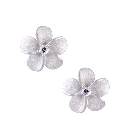 11mm Plumeria Stud Earrings in Precious Silver