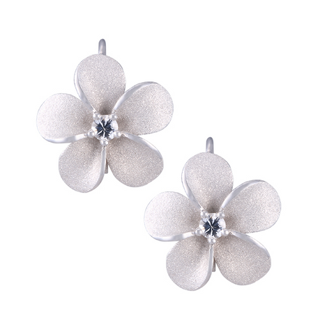 15mm Plumeria Leverback Earrings in Precious Silver