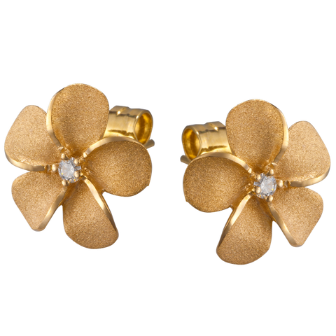 Plumeria Stud Earrings in Yellow Gold