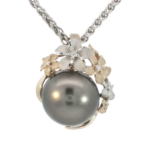 Plumerias withTahitian Pearl Enhancer Pendant