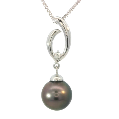 Tahitian Pearl and Diamond Pendant in White Gold