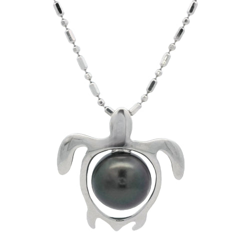 Turtle Pendant with Tahtiian Pearl in Sterling Silver