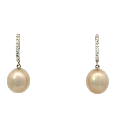 Golden South Sea Pearl and Diamond Earrings