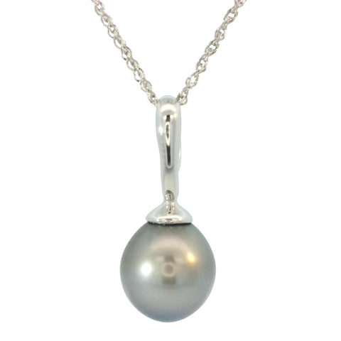 Simple Tahitian Pearl Pendant in White Gold